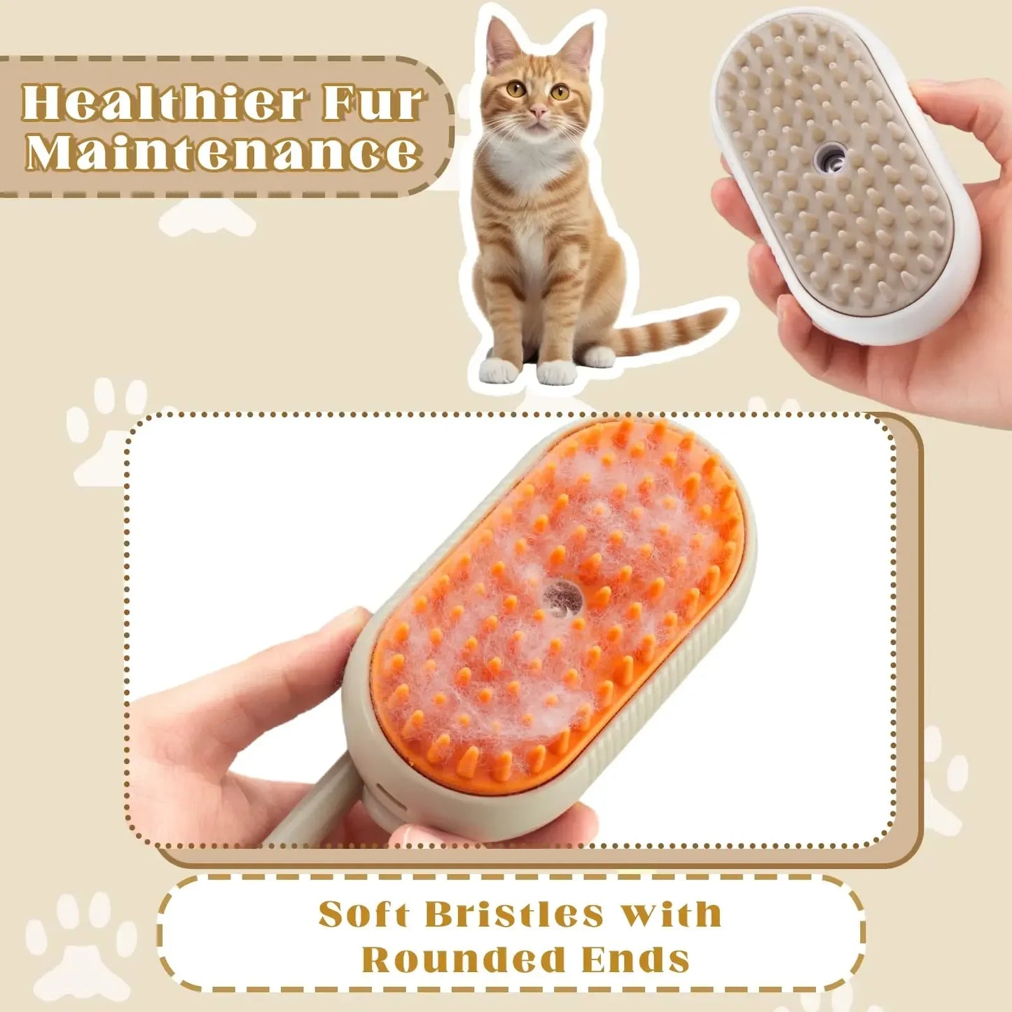 3-in-1 Steam Spray Pet Grooming Massage Brush