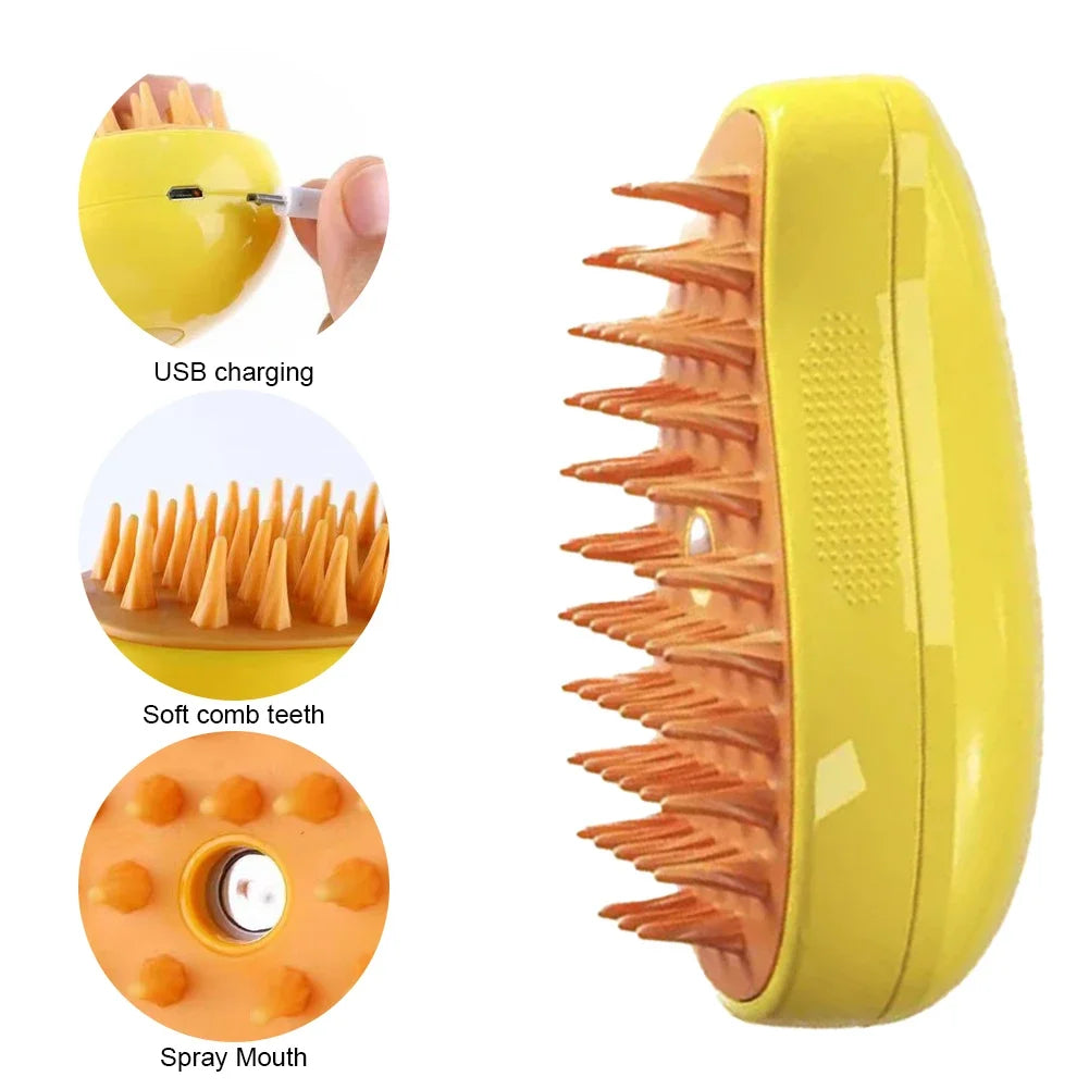 3-in-1 Steam Spray Pet Grooming Massage Brush