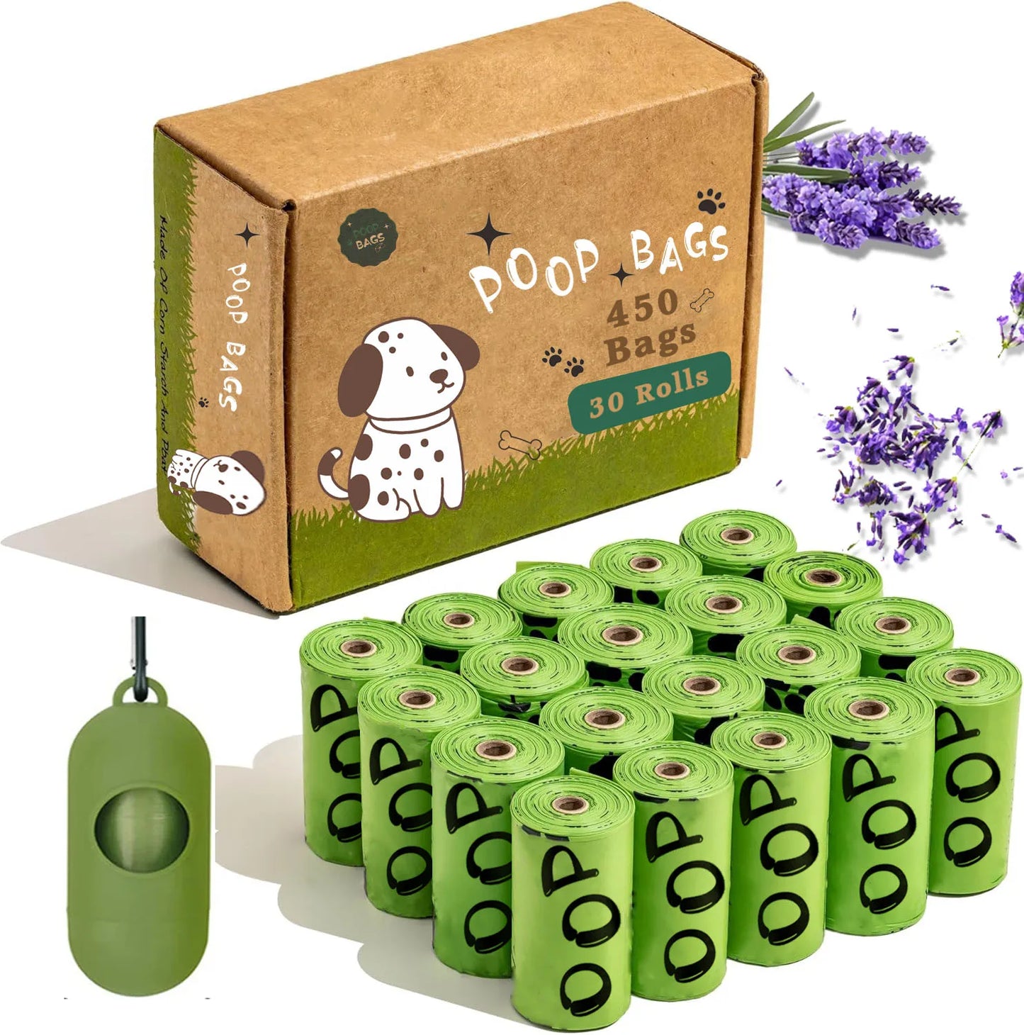 Biodegradable Lavender-Scented Dog Poop Bags with Holder