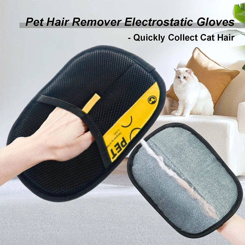 Electrostatic Pet Hair Remover Gloves for Cats & Dogs